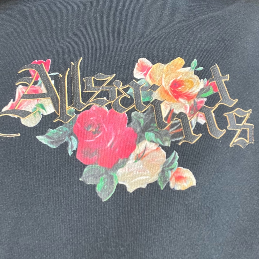 All Saints Black Tee with Rose Graphics